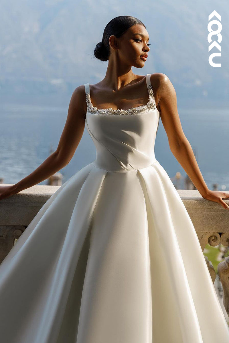 K1936 - Classic & Timeless Straps Square A-line Simple Wedding Dress