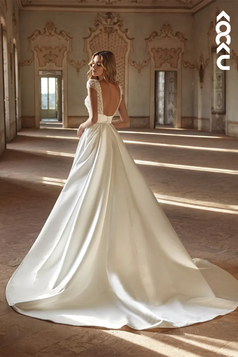 K1966 - Couture & Ornate V-neck Straps Side Slit A-line Wedding dress