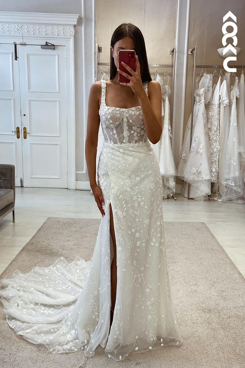 K1980 - Gorgeous & Charming Square Straps Fully Beaded Wedding Dress With Applique