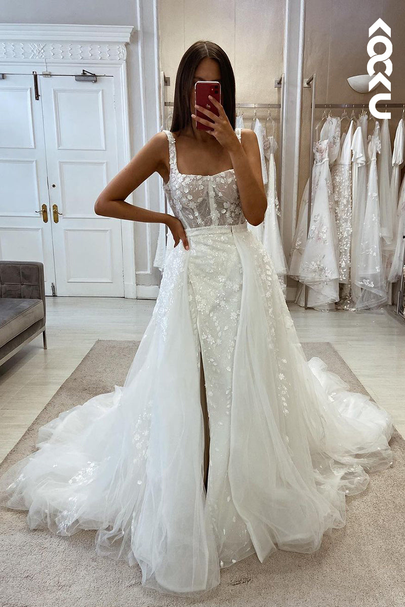 K1980 - Gorgeous & Charming Square Straps Fully Beaded Wedding Dress With Applique