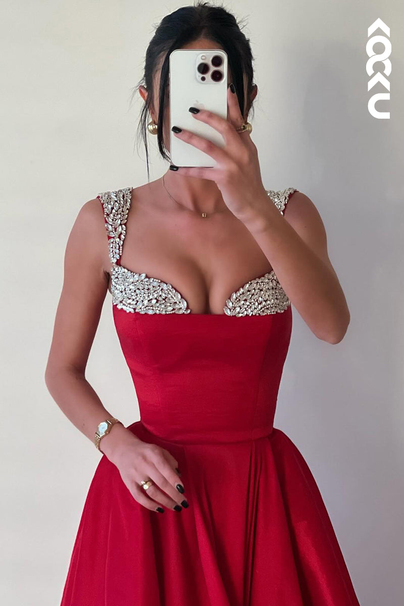 L2920 - Elegant & Luxurious A-Line Rhinestone V-neck Straps Formal Party Prom Dress
