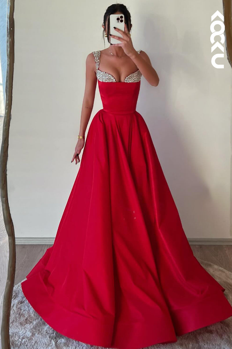 L2920 - Elegant & Luxurious A-Line Rhinestone V-neck Straps Formal Party Prom Dress