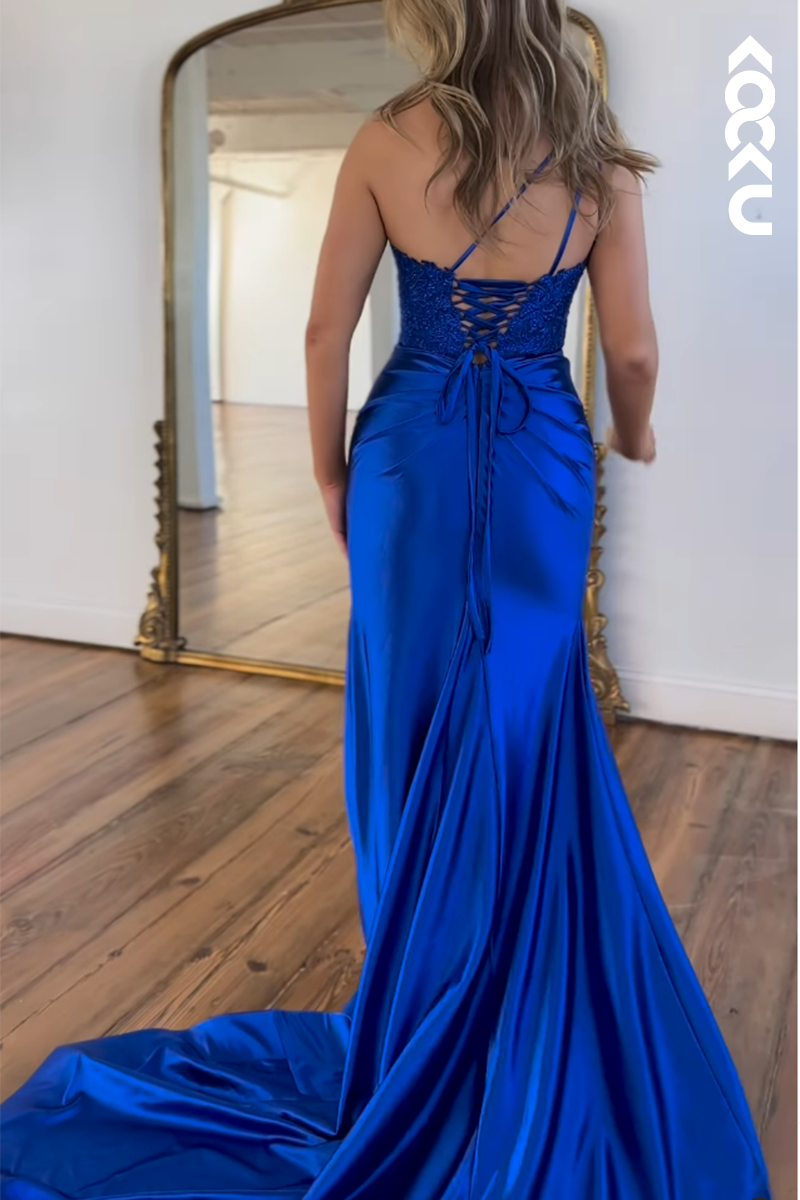 L2555 - Chic & Hot One Shoulder Sleeveless Mermaid Side Slit Mermaid Formal Party Party Prom Dress