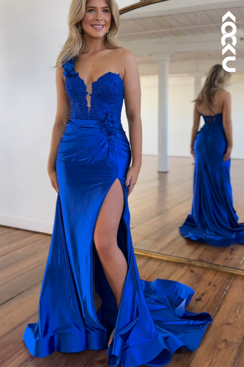 L2555 - Chic & Hot One Shoulder Sleeveless Mermaid Side Slit Mermaid Formal Party Party Prom Dress