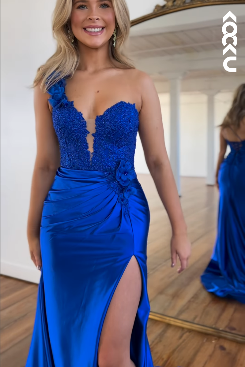 L2555 - Chic & Hot One Shoulder Sleeveless Mermaid Side Slit Mermaid Formal Party Party Prom Dress