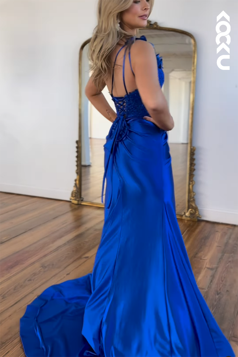 L2555 - Chic & Hot One Shoulder Sleeveless Mermaid Side Slit Mermaid Formal Party Party Prom Dress