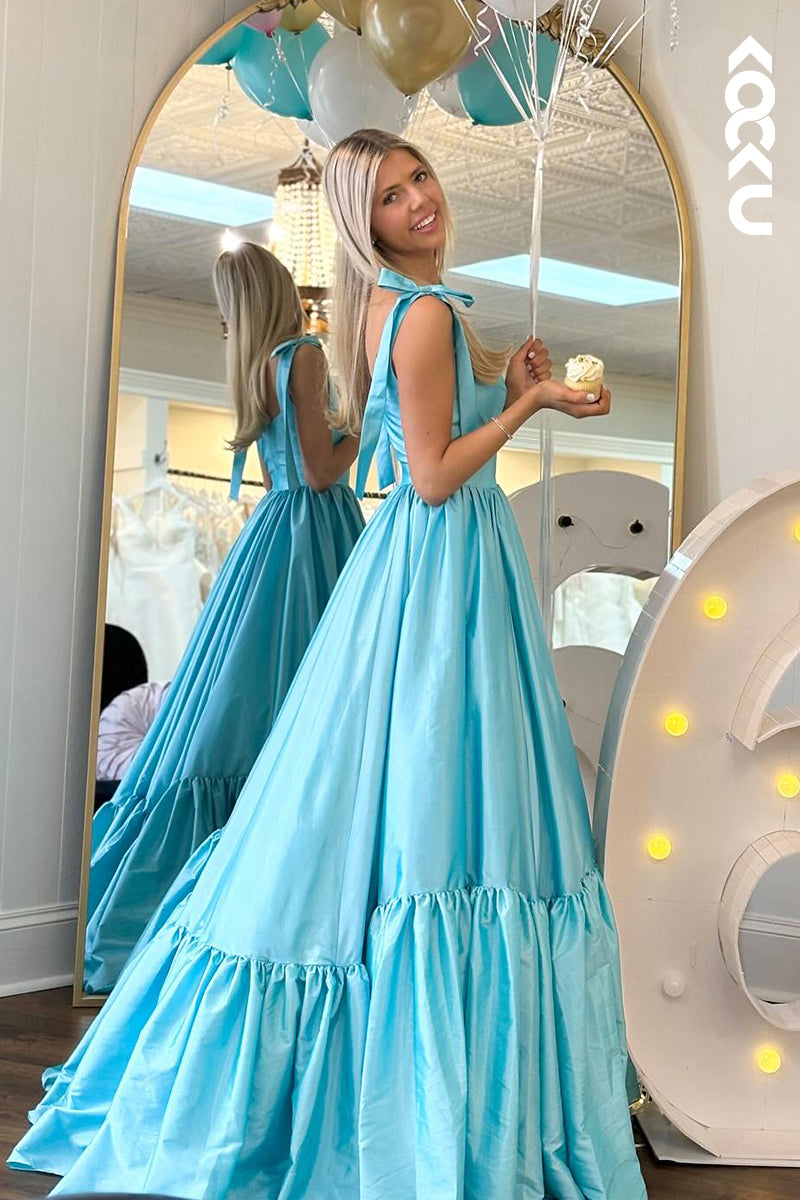L2968 - A-Line Simple & Casual Sweetheart Straps Ruffles Formal Party Prom Dress