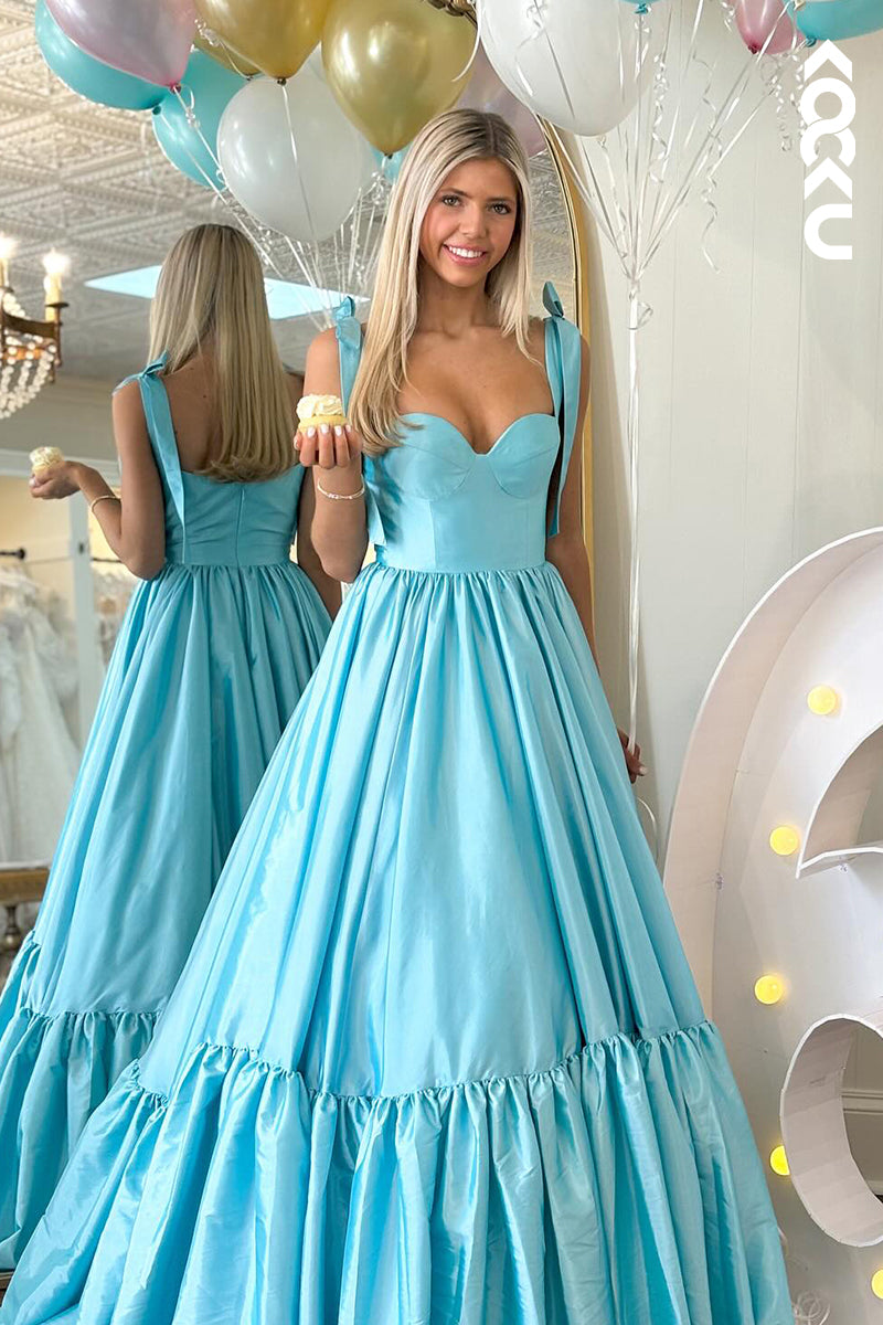 L2968 - A-Line Simple & Casual Sweetheart Straps Ruffles Formal Party Prom Dress