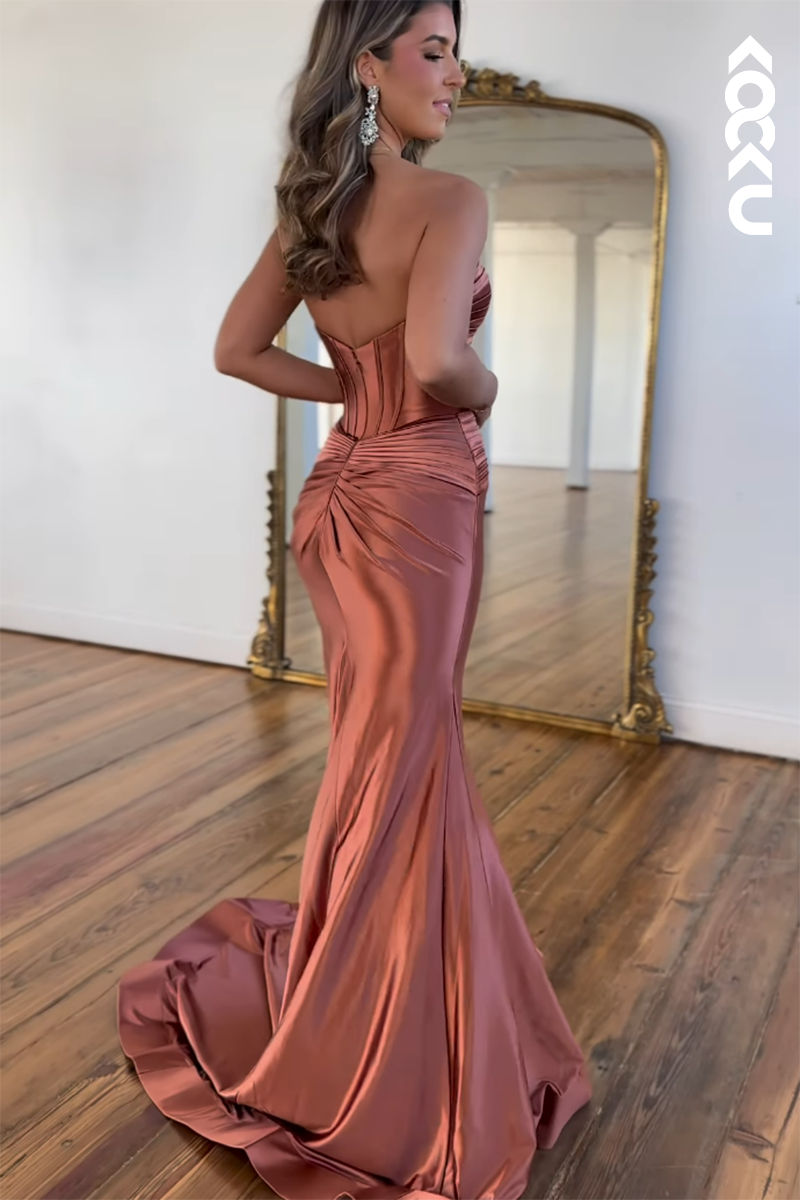 L2598 - Couture & Ornate Sweetheart Sleeveless Side Slit Mermaid Evening Party Prom Dress