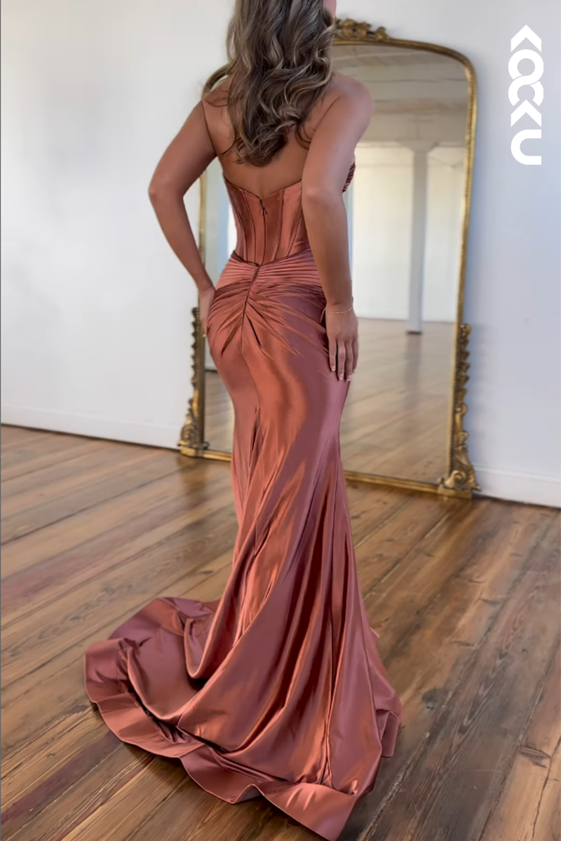 L2598 - Couture & Ornate Sweetheart Sleeveless Side Slit Mermaid Evening Party Prom Dress