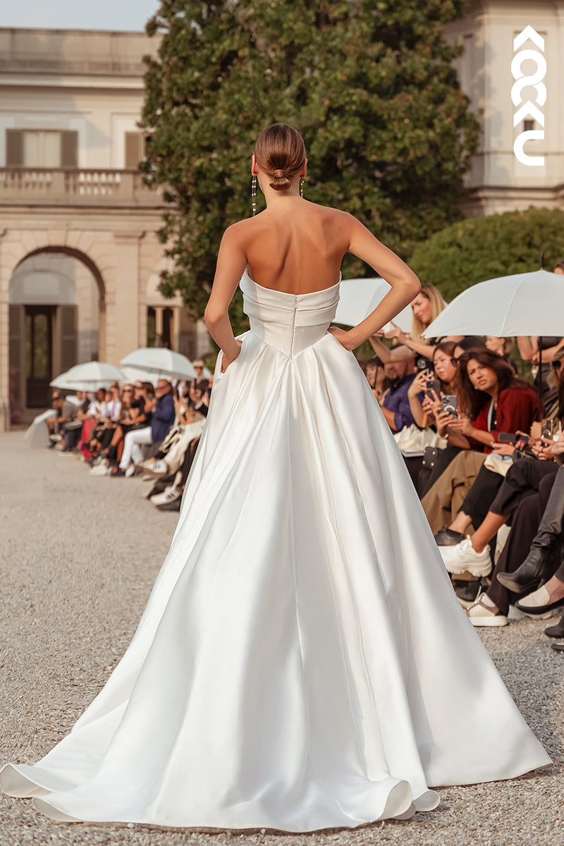 K1984 - -Simple & Elegant Off-Shoulder Sleeveless A-Line Wedding Dress