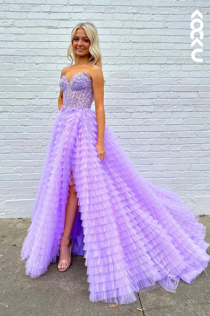 L2677 - Gorgeous & Charming Sweetheart Sleeveless A-line Side Slit Ruched Formal Prom Dress