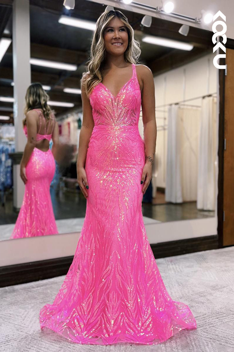 L2865 - Trumpet/Mermaid Couture & Ornate Straps V-neck Sequins Evening Party Prom Dress