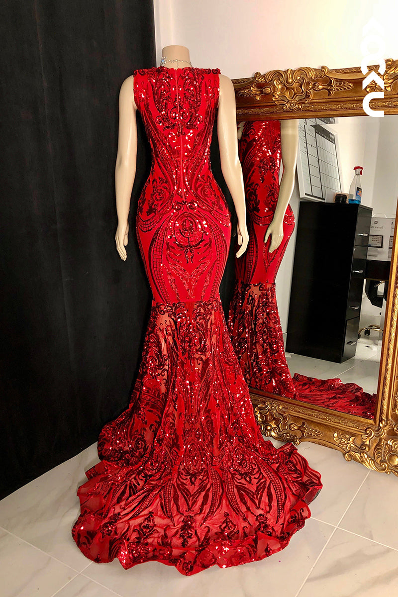 L2793 - Glamorous & Dramatic Mermaid Sequins Sleeveless Evening Party Prom Dress