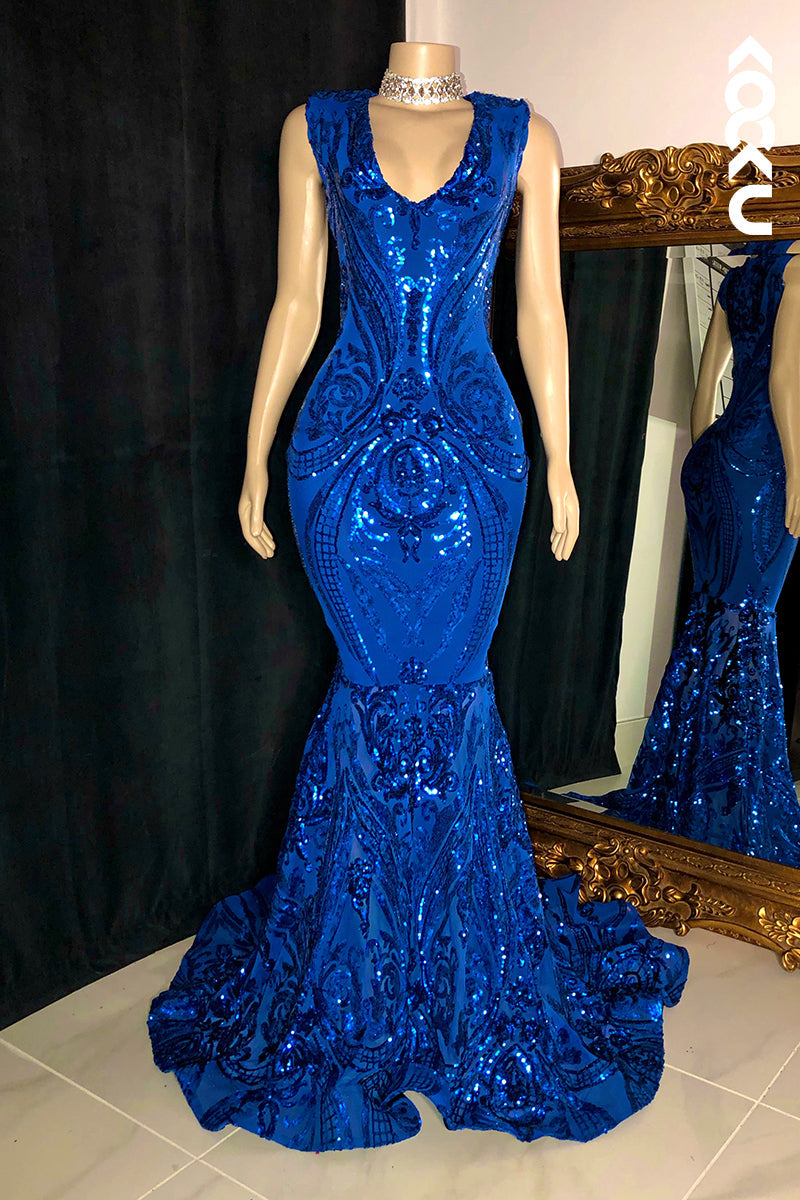 L2793 - Glamorous & Dramatic Mermaid Sequins Sleeveless Evening Party Prom Dress