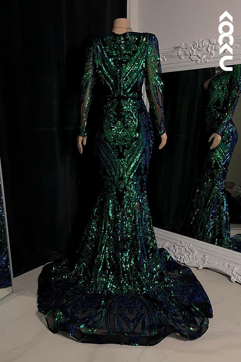 L2793 - Glamorous & Dramatic Mermaid Sequins Sleeveless Evening Party Prom Dress