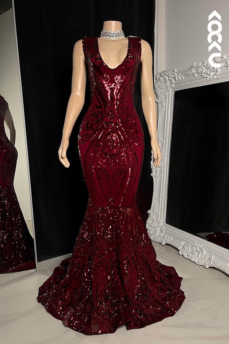 L2793 - Glamorous & Dramatic Mermaid Sequins Sleeveless Evening Party Prom Dress