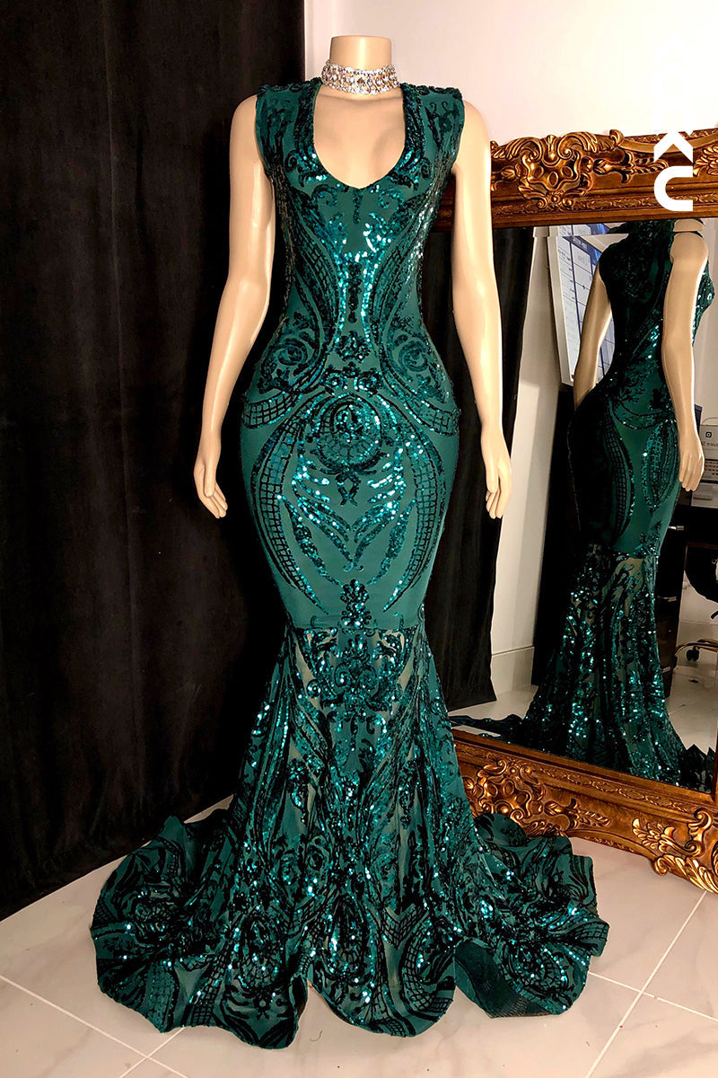 L2793 - Glamorous & Dramatic Mermaid Sequins Sleeveless Evening Party Prom Dress