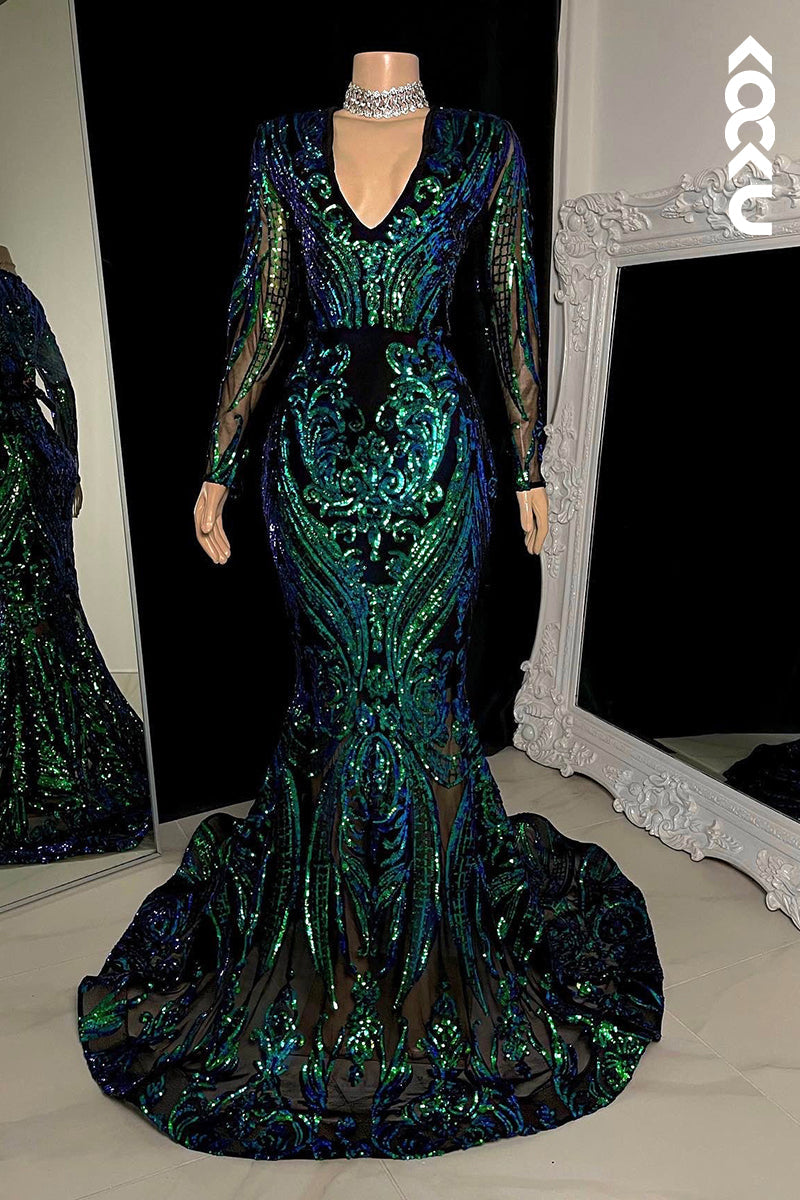L2793 - Glamorous & Dramatic Mermaid Sequins Sleeveless Evening Party Prom Dress