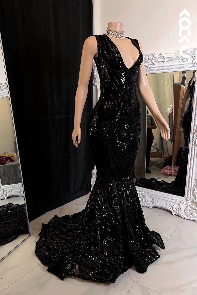 L2793 - Glamorous & Dramatic Mermaid Sequins Sleeveless Evening Party Prom Dress