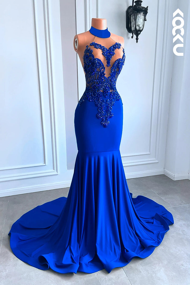 L2826 - Glamorous & Dramatic Ruffles High Neck Sleeveless Sexy Evening Party Prom Dress