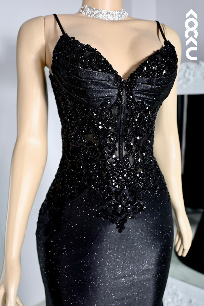 L2800 - Glamorous & Dramatic Spaghetti Straps V neck Mermaid Sequins Evening Party Prom Dress