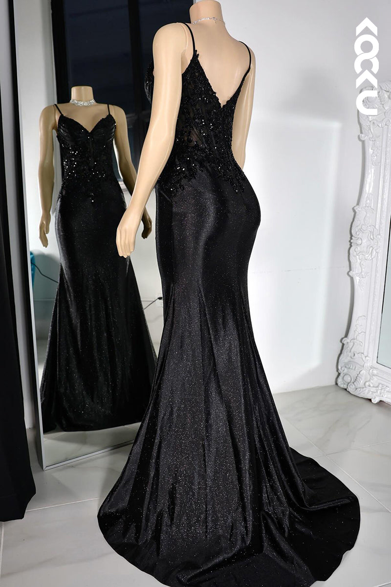 L2800 - Glamorous & Dramatic Spaghetti Straps V neck Mermaid Sequins Evening Party Prom Dress