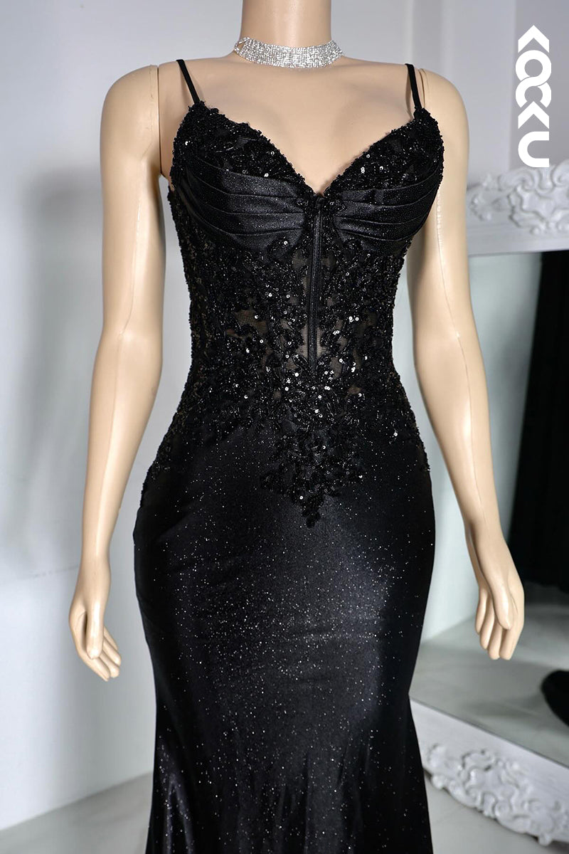 L2800 - Glamorous & Dramatic Spaghetti Straps V neck Mermaid Sequins Evening Party Prom Dress