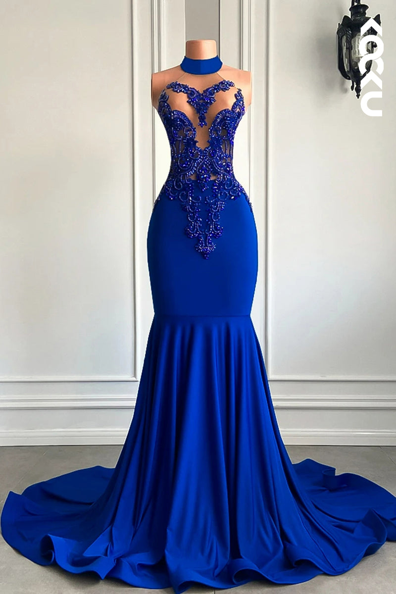 L2826 - Glamorous & Dramatic Ruffles High Neck Sleeveless Sexy Evening Party Prom Dress