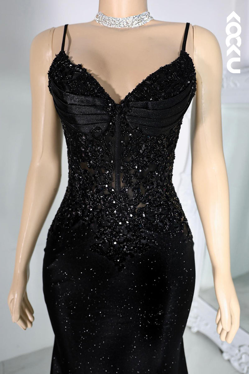 L2800 - Glamorous & Dramatic Spaghetti Straps V neck Mermaid Sequins Evening Party Prom Dress