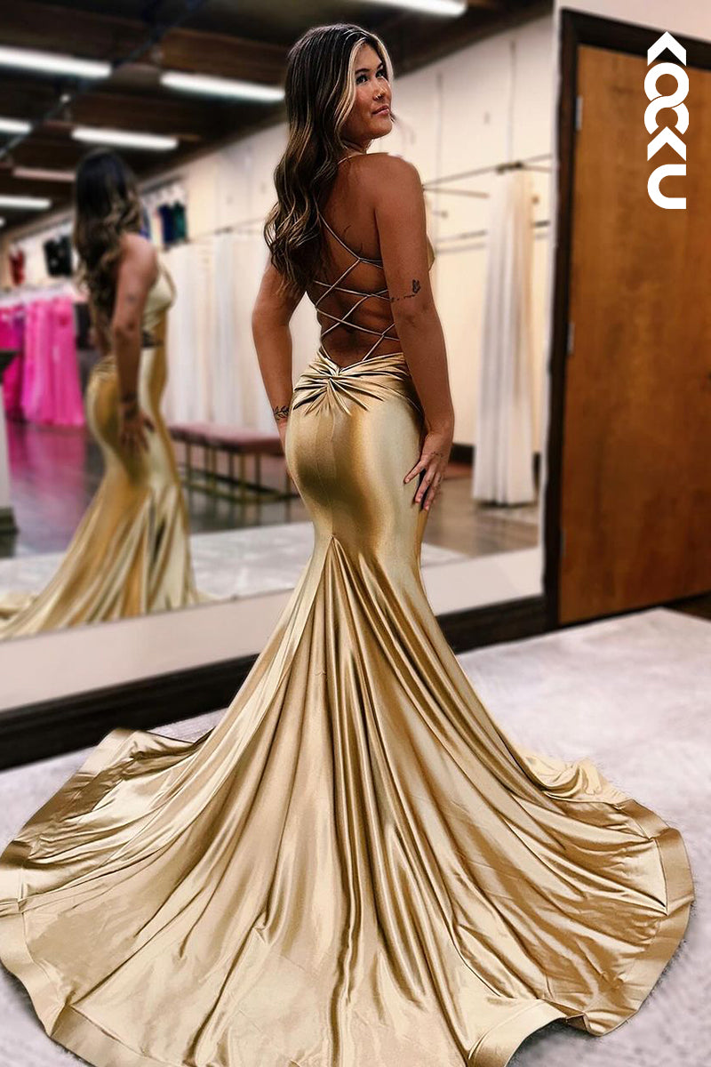 L2219 - Charming Spaghetti straps V-Neck Backless Mermaid Party Prom Dress