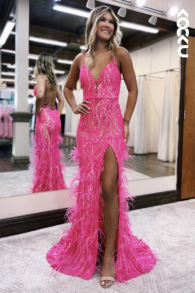 L2739 - Glamorous & Dramatic Trumpet/Mermaid V-neck Straps Evening Party Prom Dress