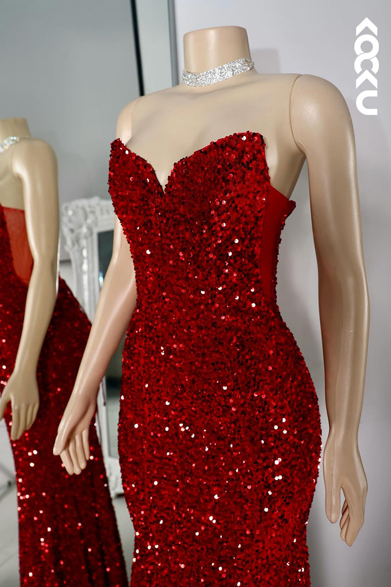 L2846 - Trumpet/Mermaid V-Neck Sleeveless Lace-up Mermaid Sequins Evening Prom Dress