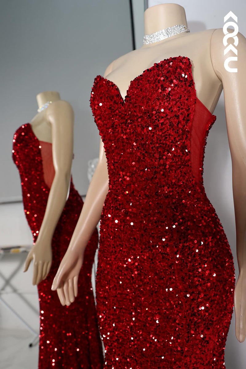 L2846 - Trumpet/Mermaid V-Neck Sleeveless Lace-up Mermaid Sequins Evening Prom Dress
