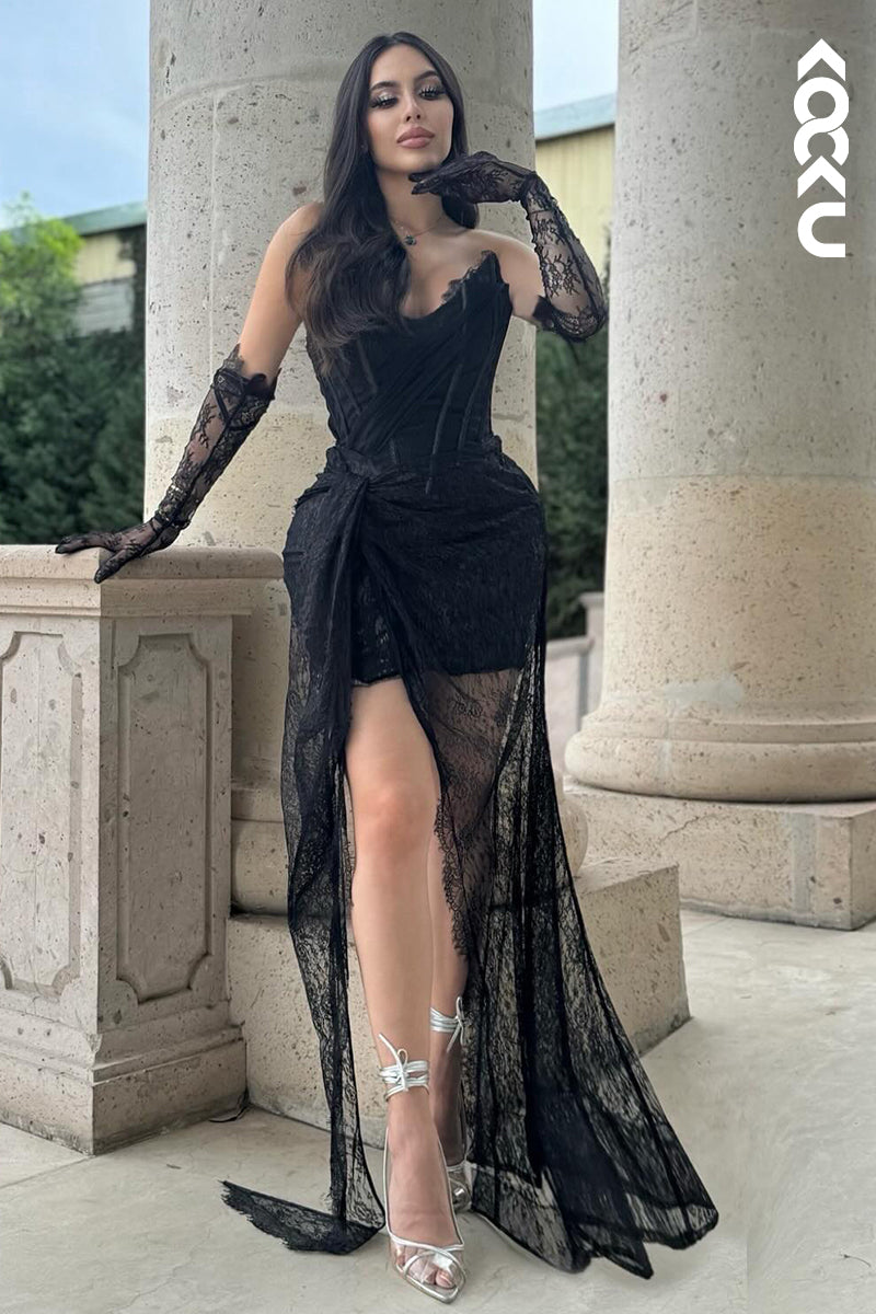 L2930 - Sexy & Hot Lace Embroidery Appliques V-Neck Sleeveless Evening Party Prom Dress