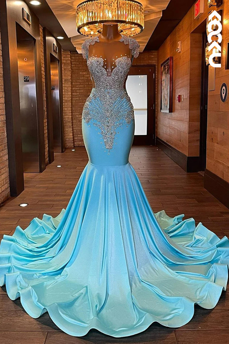 L2827 - Trumpet/Mermaid Ruffles Sleeveless Beaded Rhinestones Formal Evening Prom Dress