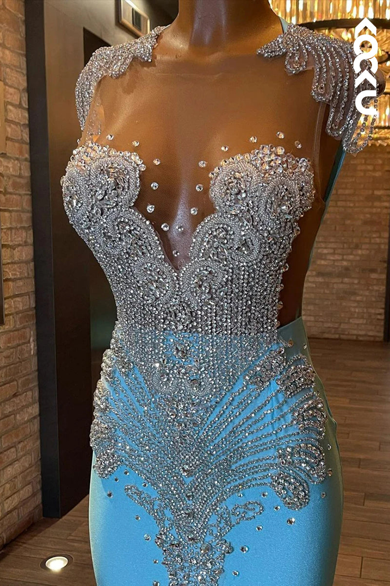 L2827 - Trumpet/Mermaid Ruffles Sleeveless Beaded Rhinestones Formal Evening Prom Dress