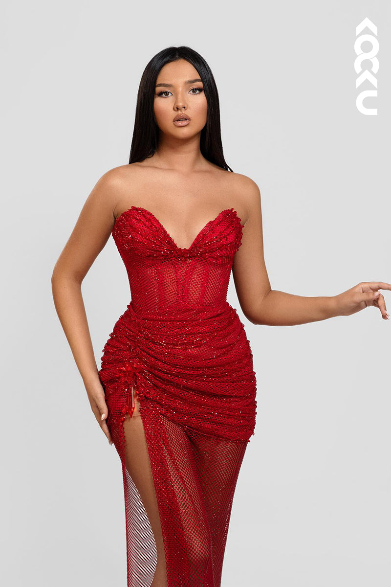 L2743 - Sheath/Column V-neck Sleeveless Sequins Slit Evening Party Prom Dress