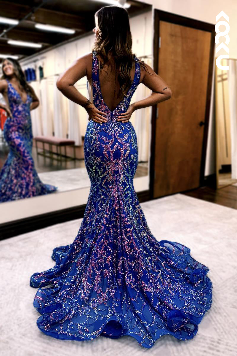 L2864 - Trumpet/Mermaid Gorgeous & Charming Halter Sleeveless Sequins Backless Prom Dress