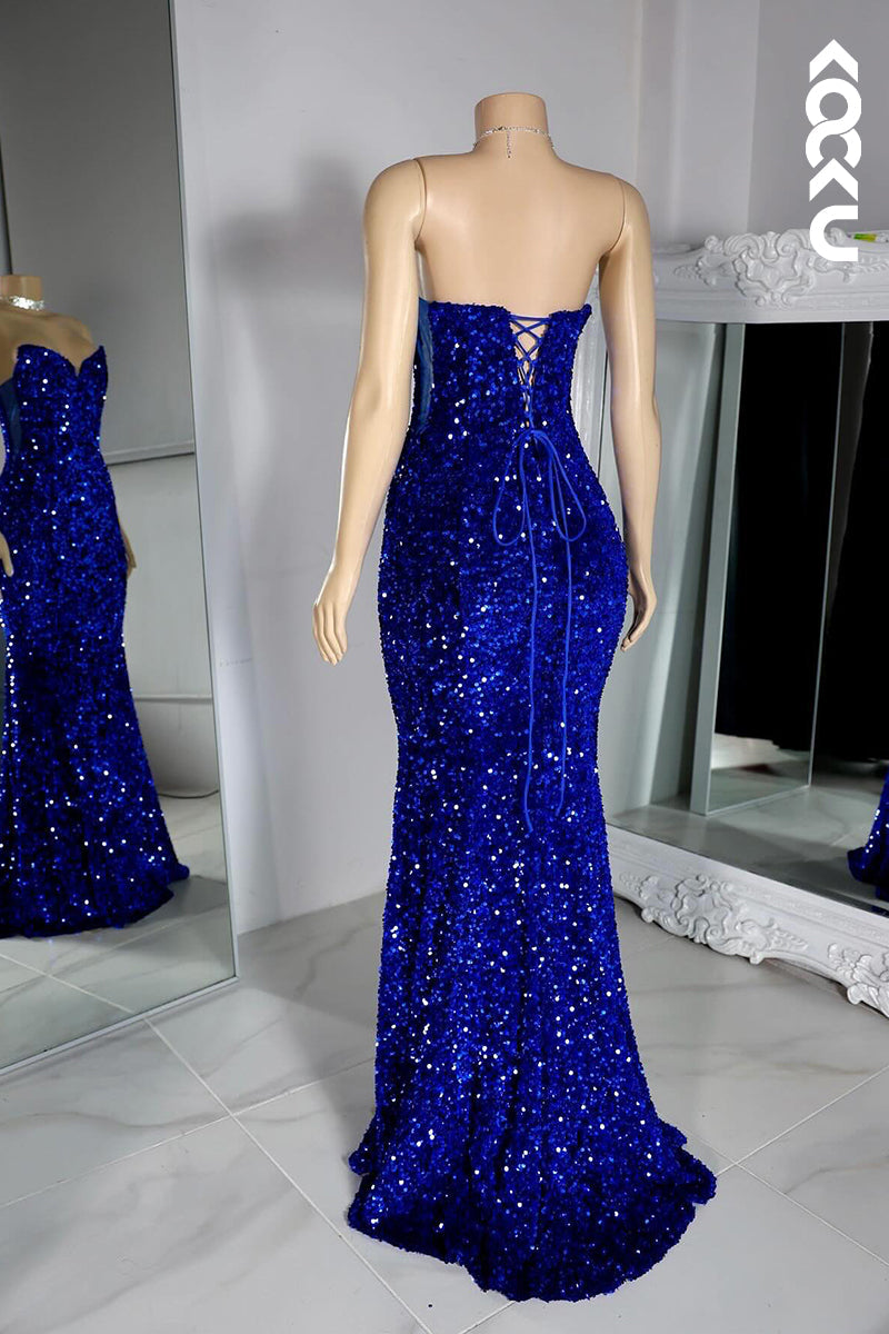 L2803 - Sheath/Column Charming V-Neck Sleeveless Sequins Lace-up Evening Prom Dress