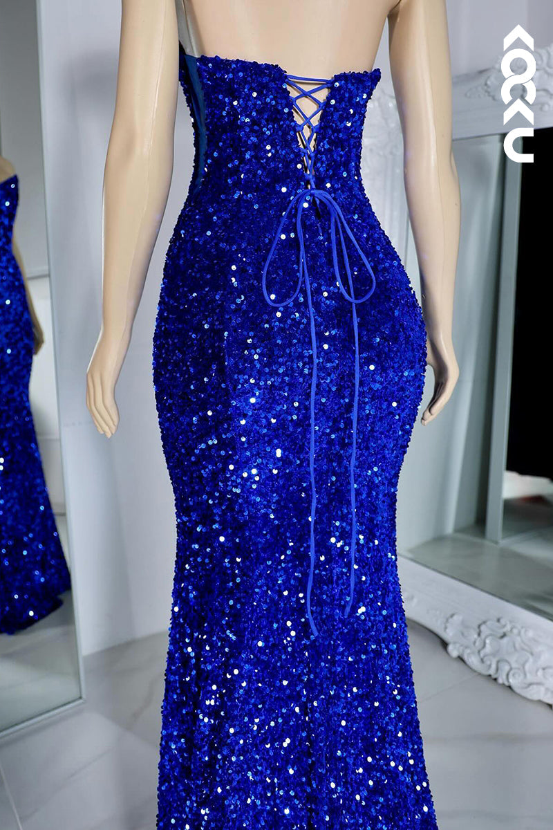 L2803 - Sheath/Column Charming V-Neck Sleeveless Sequins Lace-up Evening Prom Dress