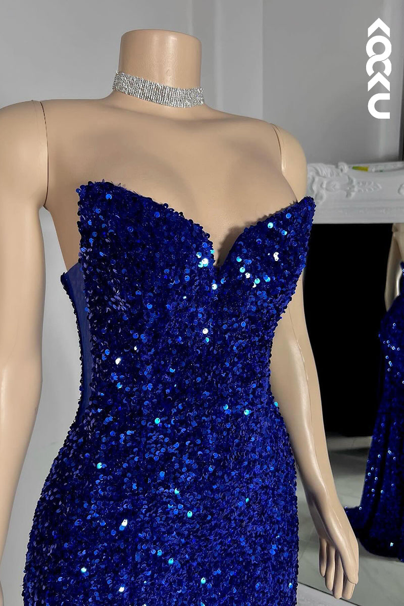 L2803 - Sheath/Column Charming V-Neck Sleeveless Sequins Lace-up Evening Prom Dress