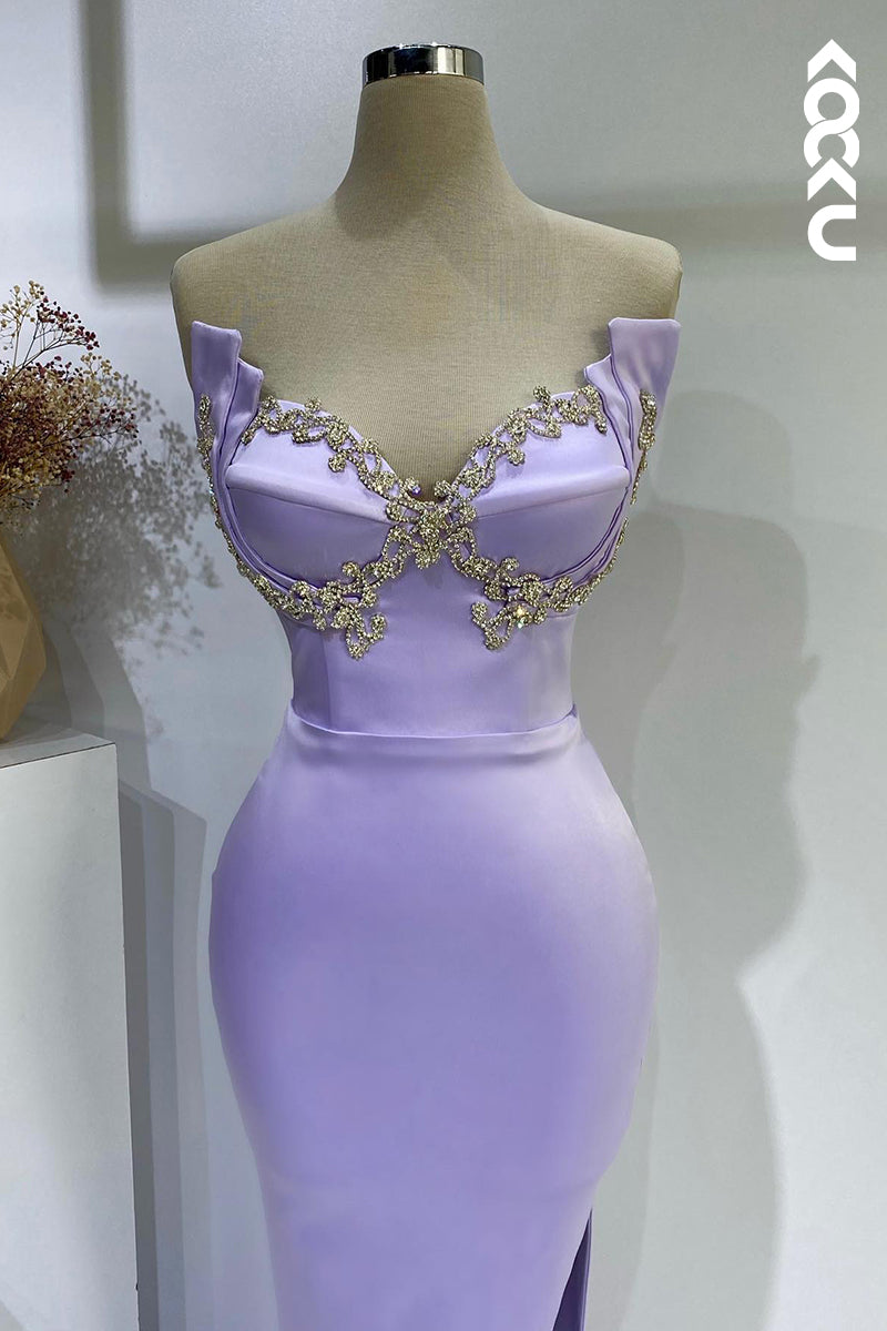 L2701 - Gorgeous & Charming V-neck Sleeveless Mermaid Side Slit Sleeveless Prom Dress