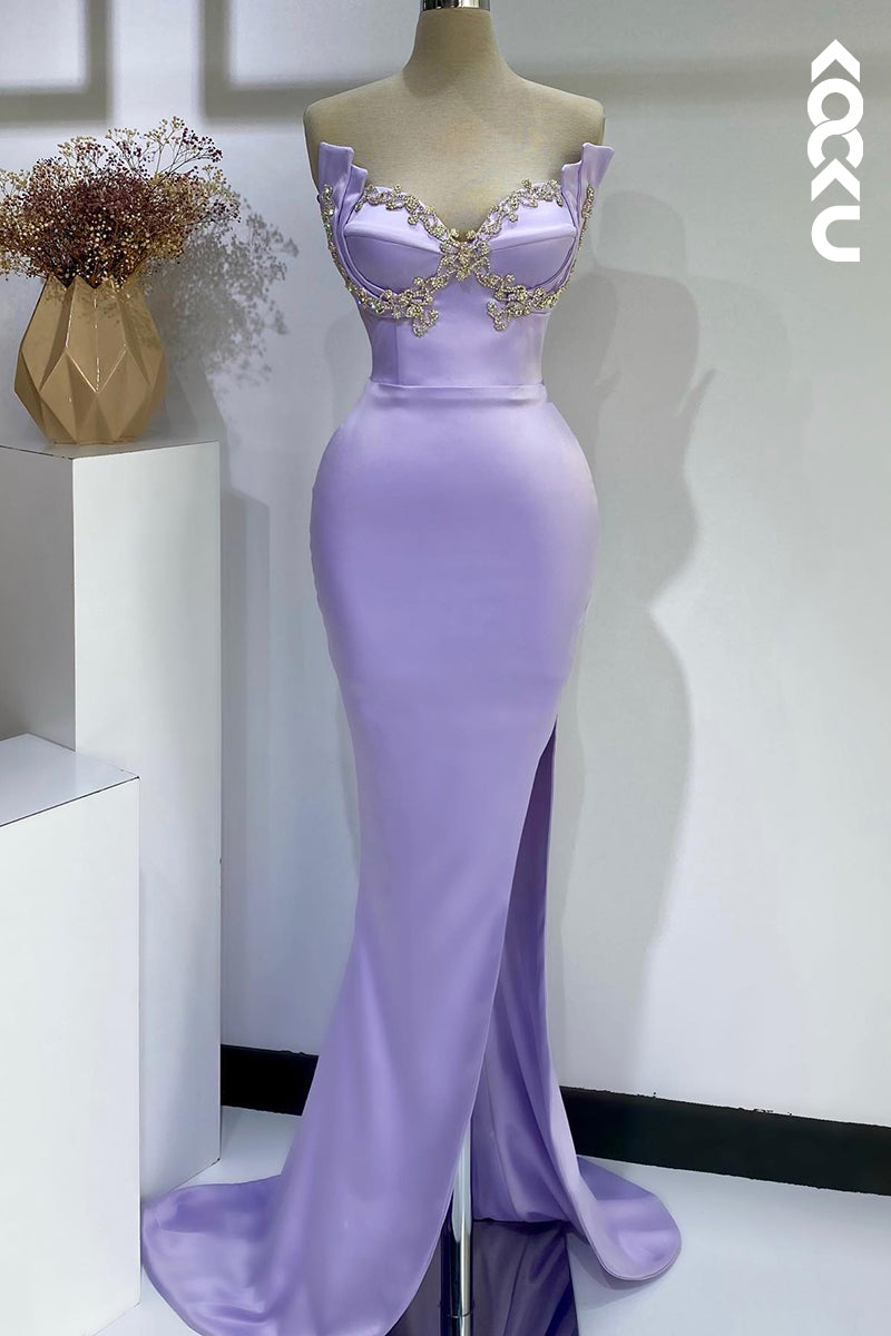 L2701 - Gorgeous & Charming V-neck Sleeveless Mermaid Side Slit Sleeveless Prom Dress