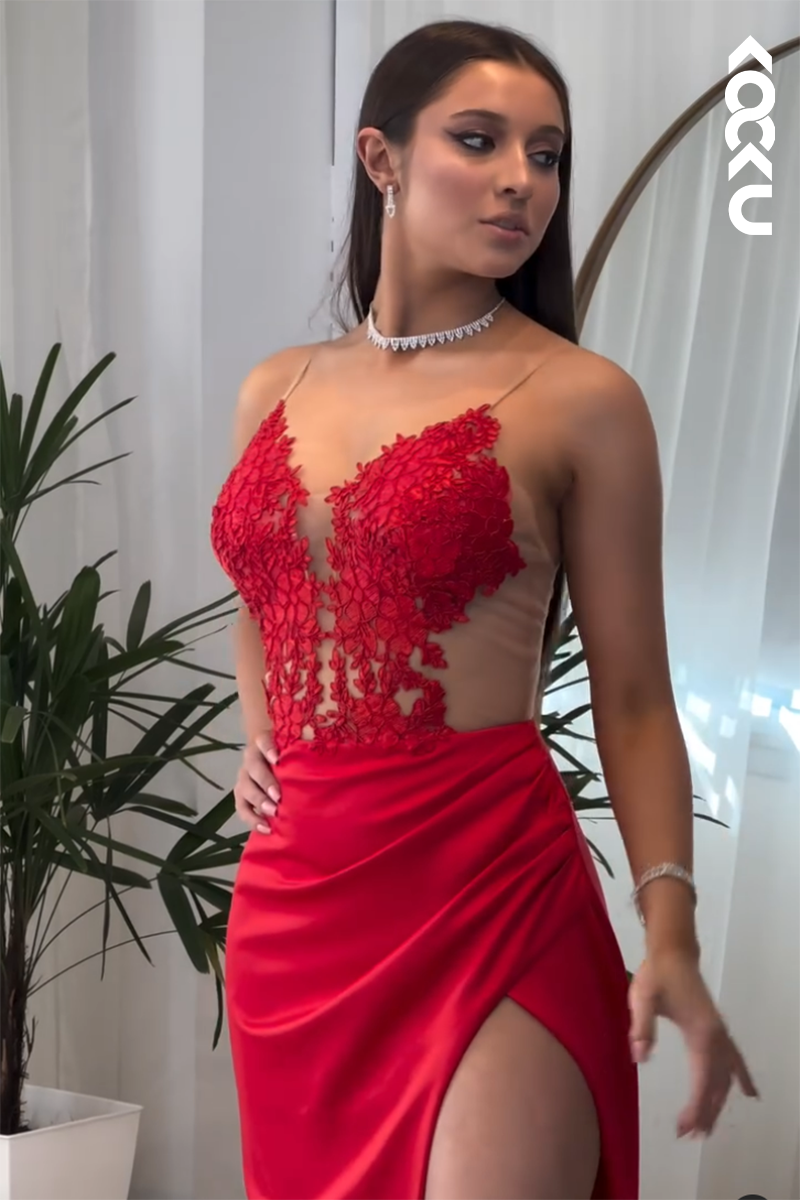 L2863 - Couture & Ornate Trumpet/Mermaid V-Neck Sleeveless Slit Evening Party Prom Dress