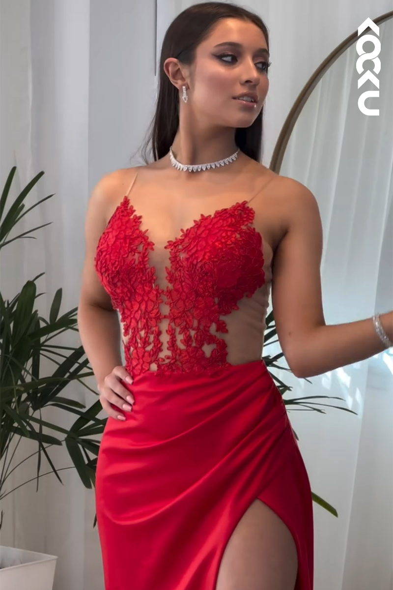 L2863 - Couture & Ornate Trumpet/Mermaid V-Neck Sleeveless Slit Evening Party Prom Dress