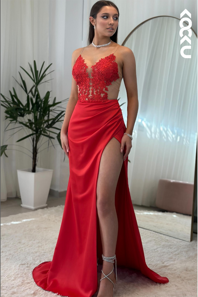 L2863 - Couture & Ornate Trumpet/Mermaid V-Neck Sleeveless Slit Evening Party Prom Dress