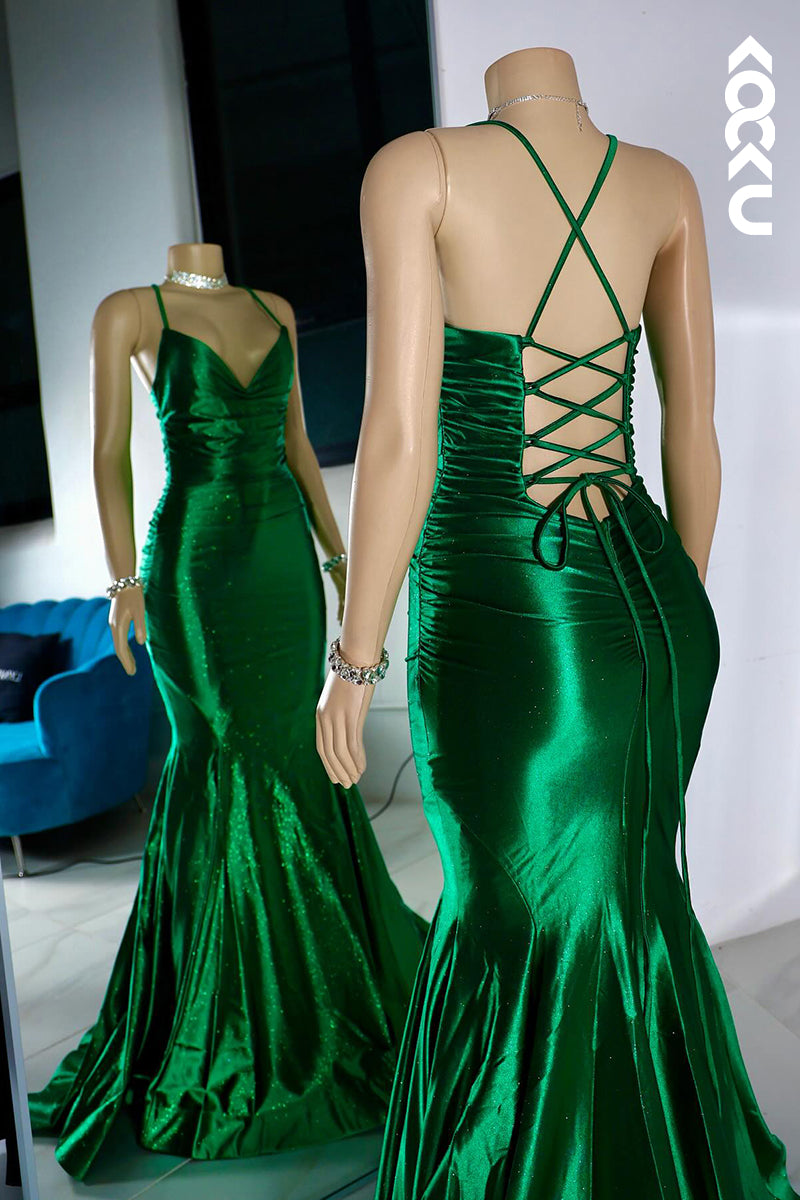 L2850 - Trumpet/Mermaid Sexy & Hot Criss-Cross Straps Ruffles V-Neck Prom Dress