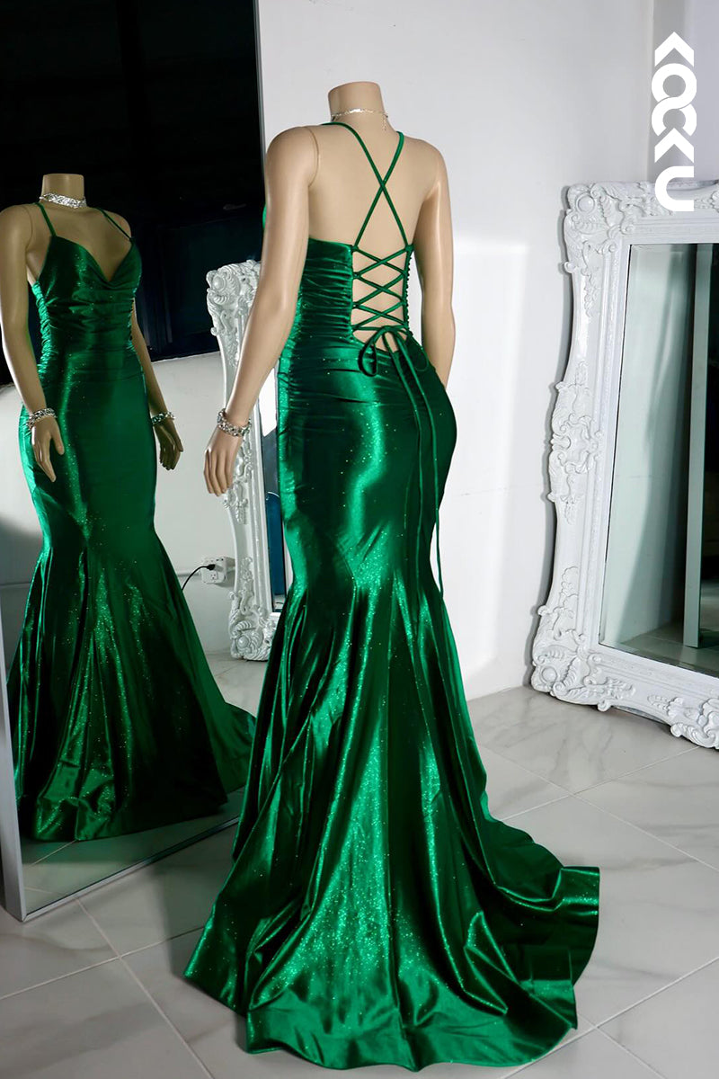 L2850 - Trumpet/Mermaid Sexy & Hot Criss-Cross Straps Ruffles V-Neck Prom Dress