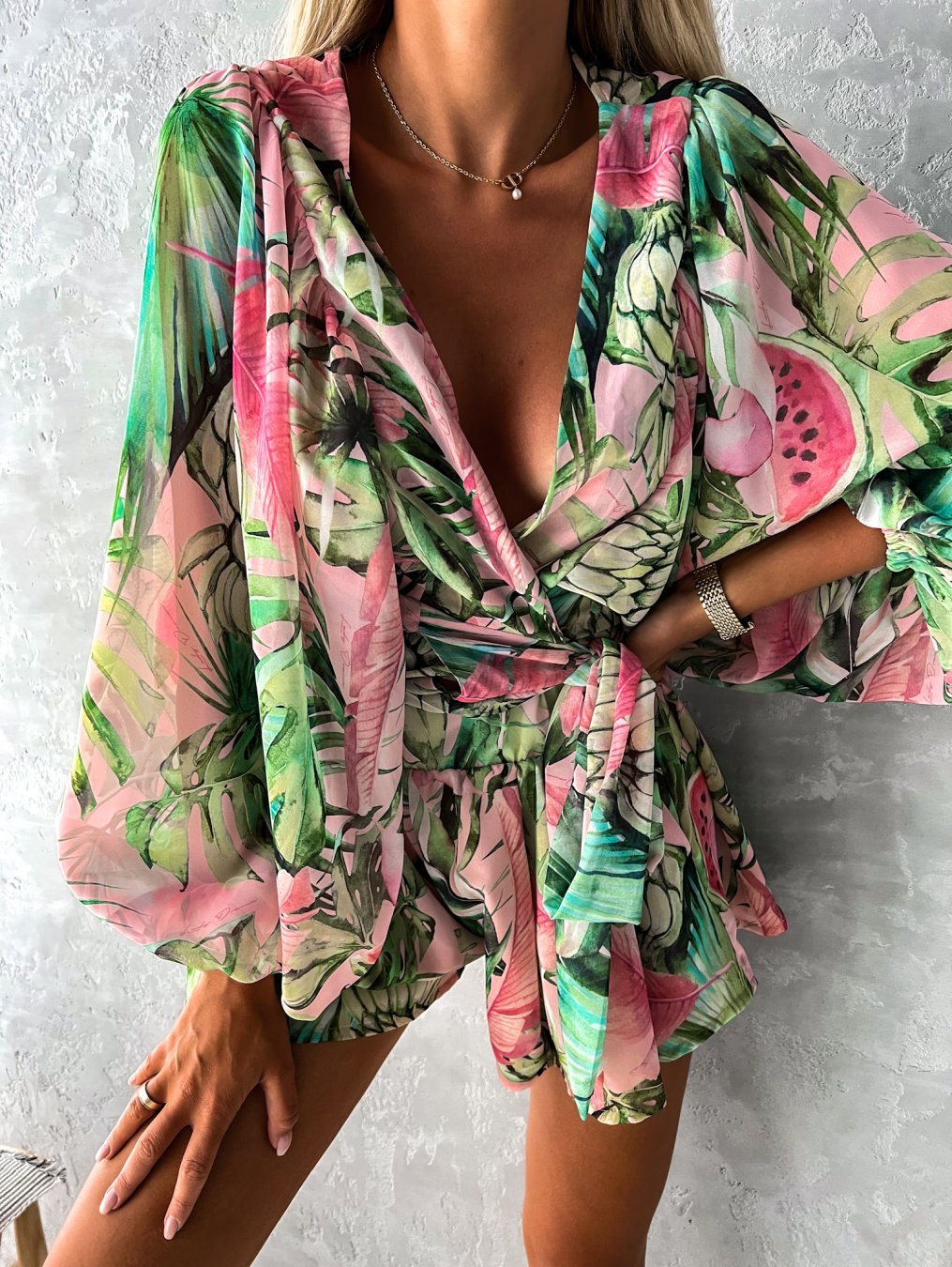 Floral Print Wrap Long Sleeve Ruffle A-Line Midi Dress